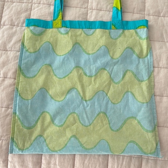 Marimekko Blue and Green Wavy Stripe Tote Bag - Picture 8 of 9